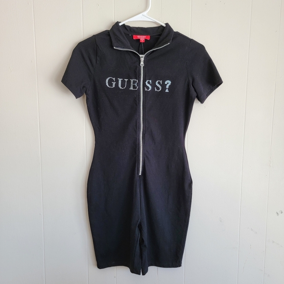 Guess Pants - GUESS Nivia Black Zip-Up Short Sleeve Logo Romper